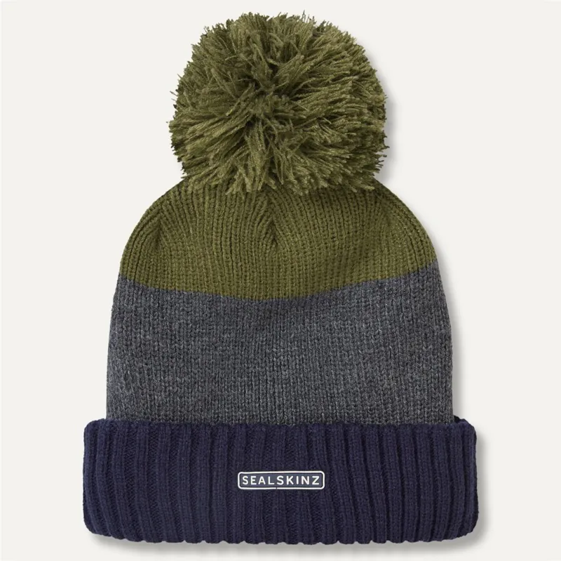 Sealskinz Flitcham Waterproof Pom Beanie - Navy/Olive/Grey