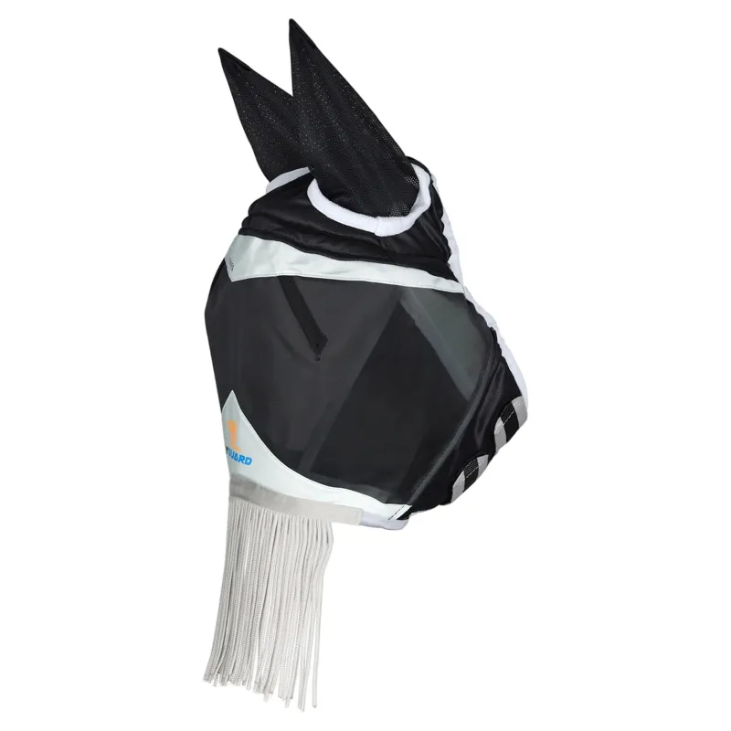 Shires FlyGuard Pro Fine Mesh Fly Mask with Ears and Fringe - Black-1