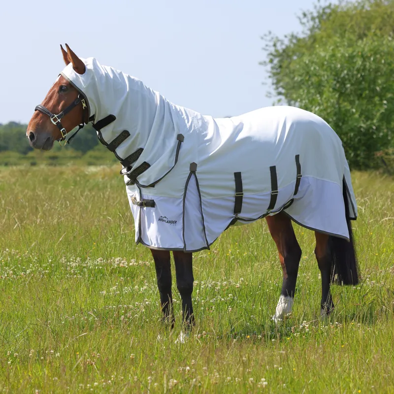 Shires Highlander Plus Sun Shade Combo Neck Fly Sheet - White