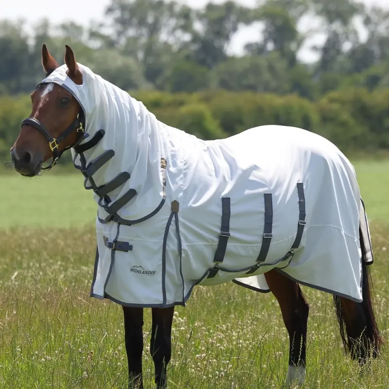 Shires Highlander Plus Sweet-Itch Combo Fly Sheet - White and Air Force Blue