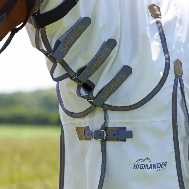 Shires Highlander Plus Sweet-Itch Combo Fly Sheet - White and Air Force Blue-2