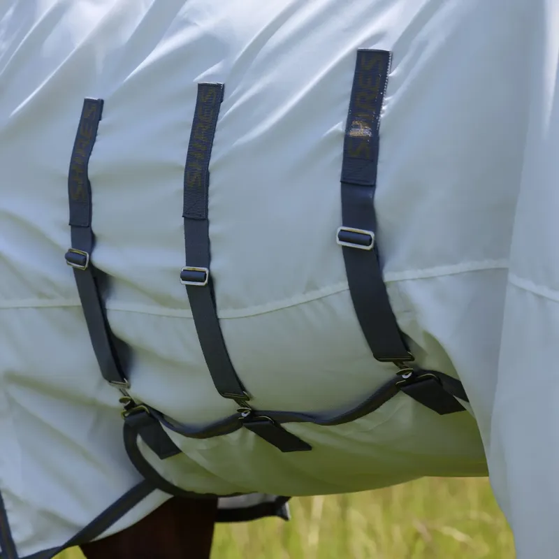 Shires Highlander Plus Sweet-Itch Combo Fly Sheet - White and Air Force Blue-3