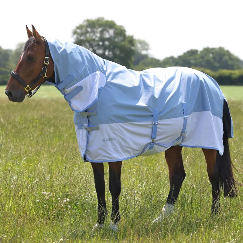 Shires Tempest Original Waterproof Combo Neck Fly Sheet - Pale Blue-1