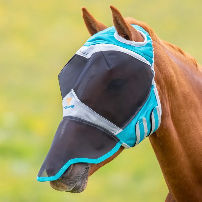 Shires FlyGuard Pro Fine Mesh Fly Mask with Nose - Teal