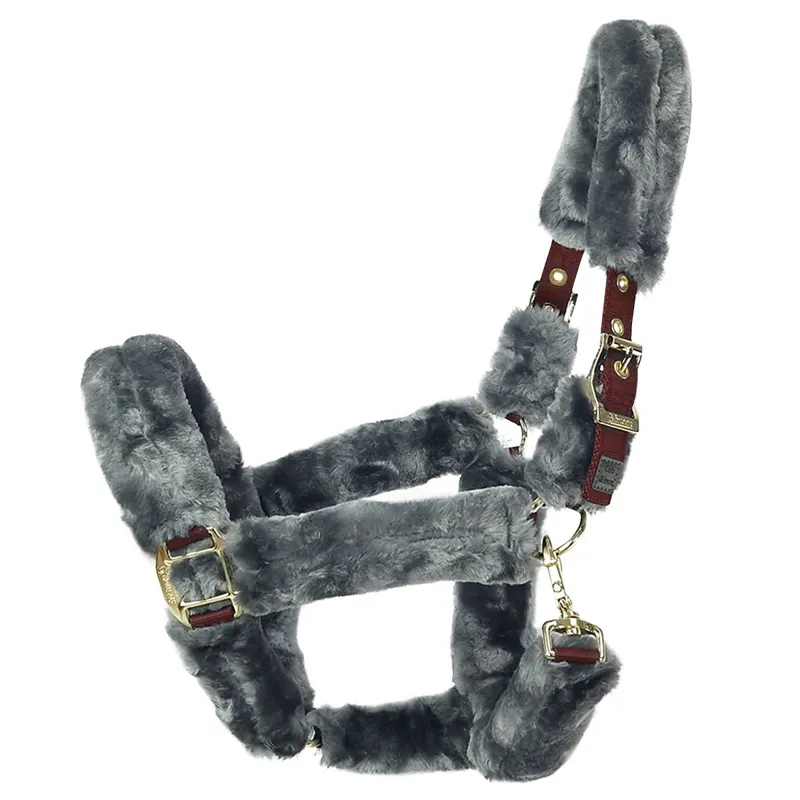 Bucas Show-Line Full Fur Halter - Burgundy/Grey