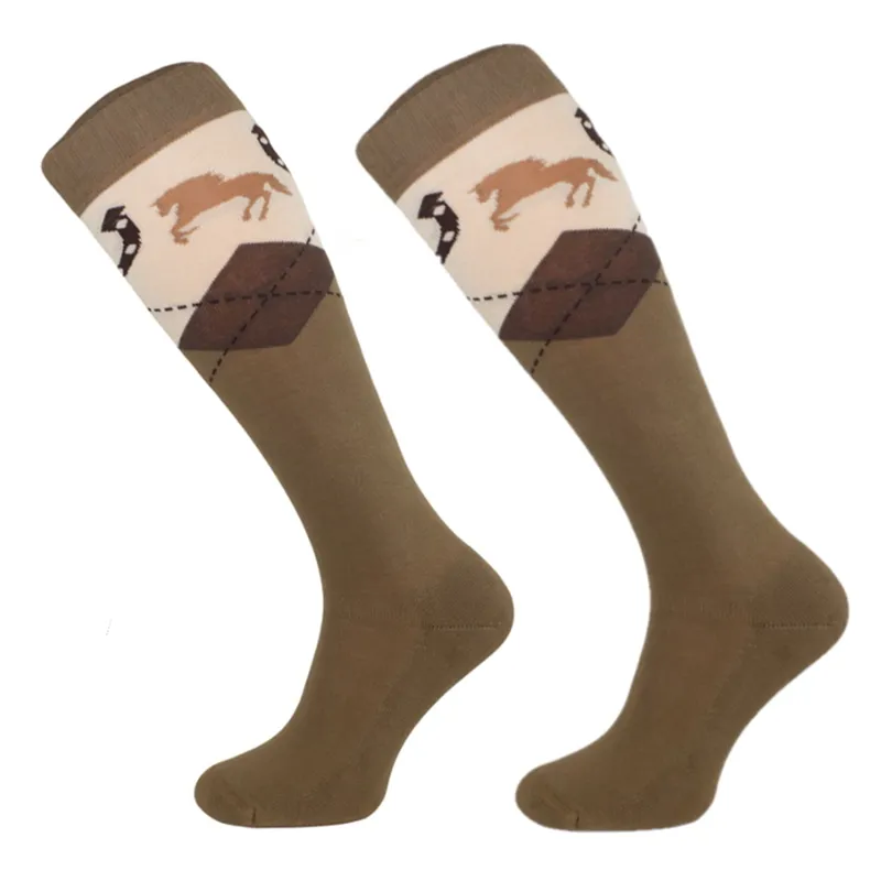 Comodo Novelty Fun Junior Tall Riding Socks - Large Horse/Brown