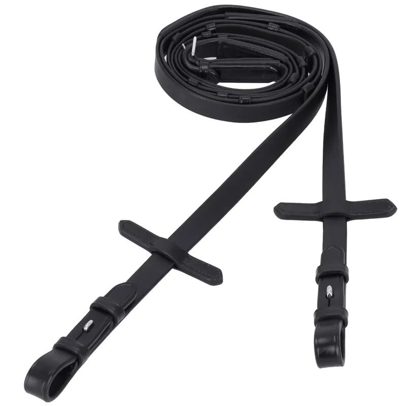 Schockemohle Soft Rubber Reins with Leather Stops - Black/Silver-1