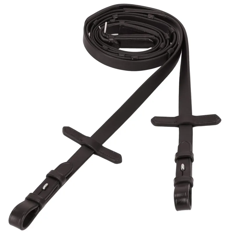 Schockemohle Soft Rubber Reins with Leather Stops - Brown/Silver-1