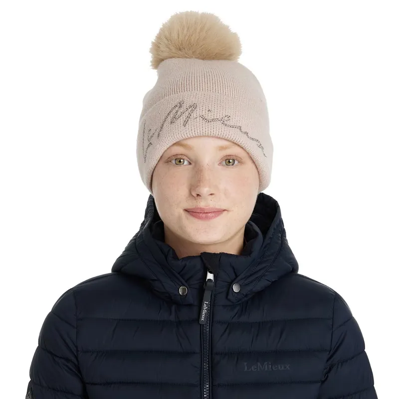 LeMieux Sparkle Beanie with Pom Pom - Stone-3