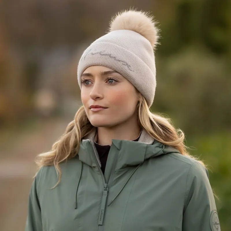 LeMieux Sparkle Beanie with Pom Pom - Stone-2