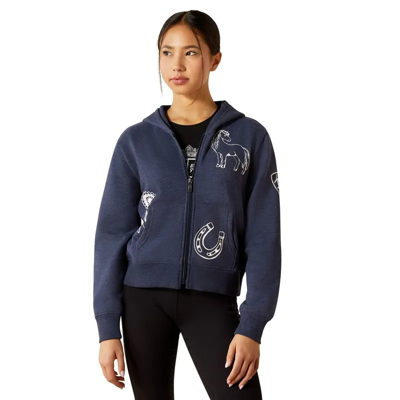 Ariat Spiffy Junior Girls Full Zip Sweatshirt - Navy Heather
