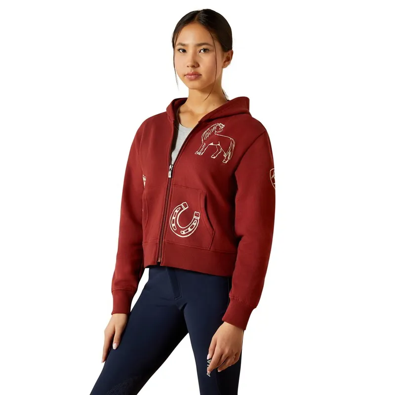 Ariat Spiffy Junior Girls Full Zip Sweatshirt - Madder Brown