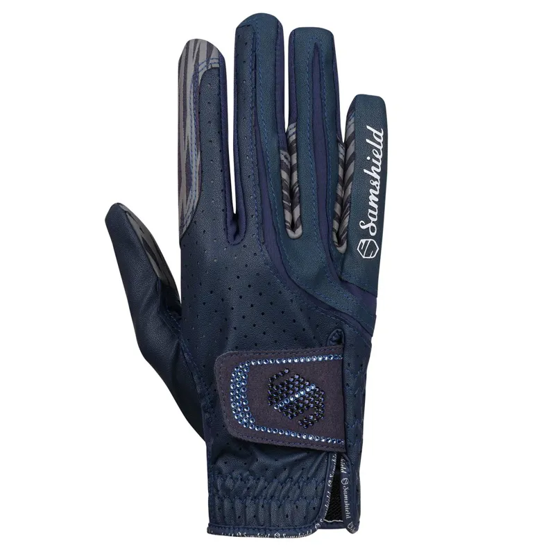 Samshield V-Skin Swarovski Riding Gloves - Blue/Light Blue Crystals-2