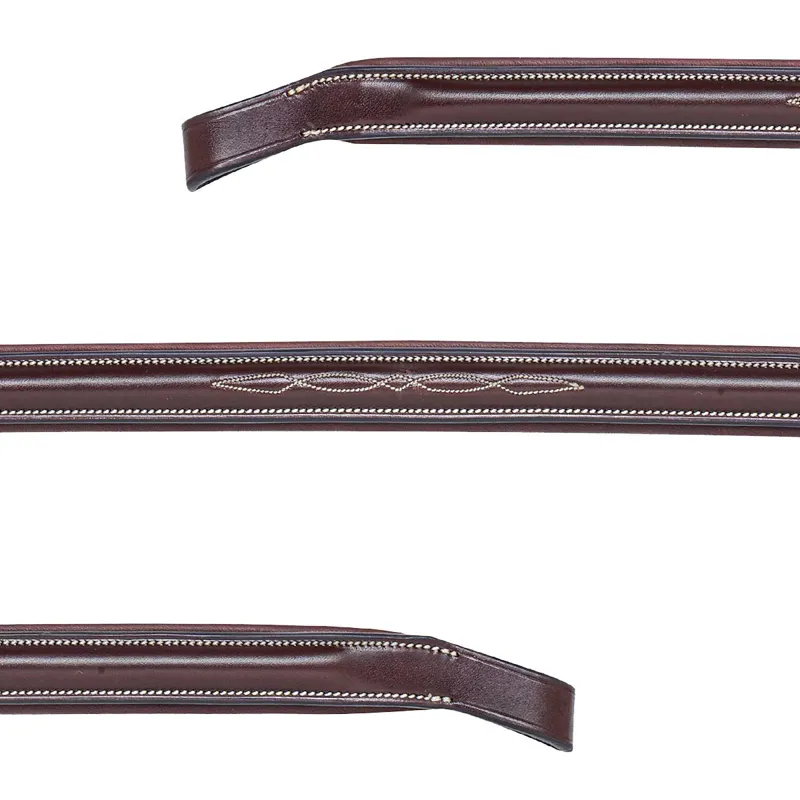 Equiline BB0417 Flat Padded Leather Browband with Stitching - Brown-1