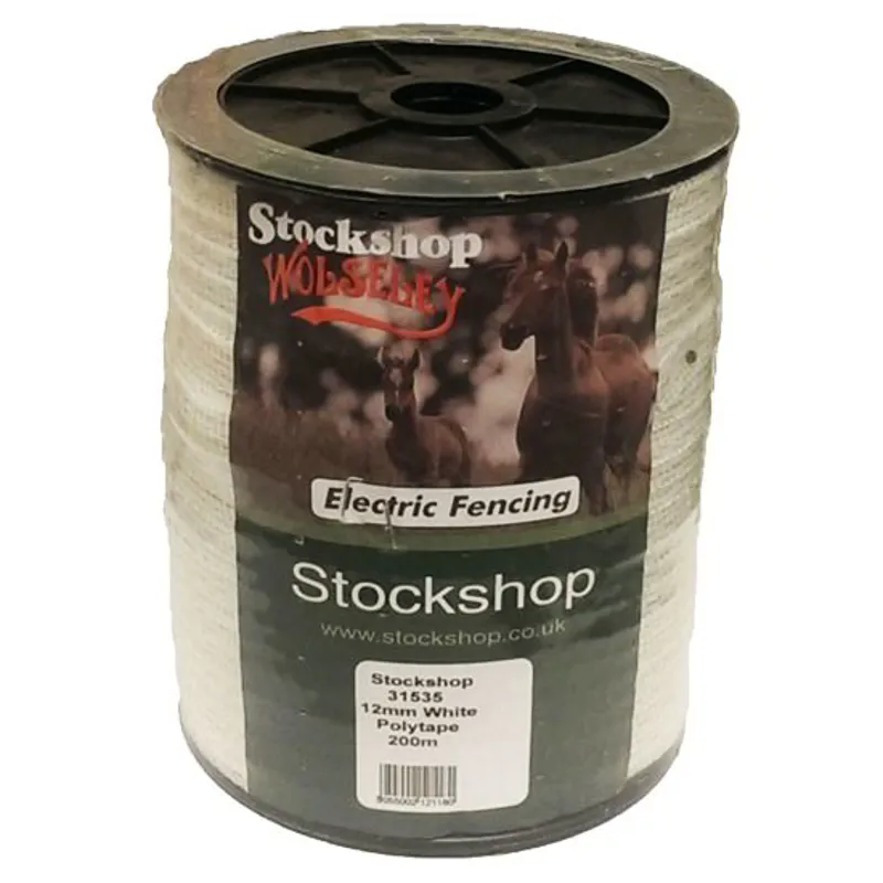 Stockshop Polytape Electric Fencing Tape 12mm x 200m - White-1