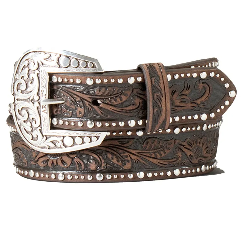 Ariat Studded Tooled Embossed Womens Belt - Brown