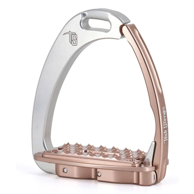 Tech Venice Sloped M Medium Safety Stirrups - Silver / Rose Gold