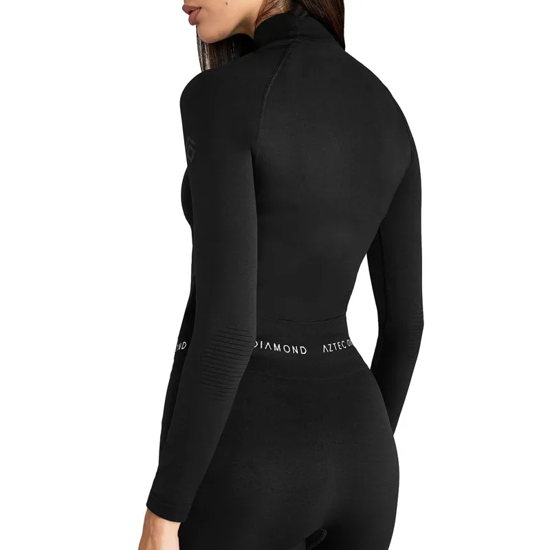 Aztec Diamond Thermal 3D Knit Women's Long Sleeve Top - Black-6