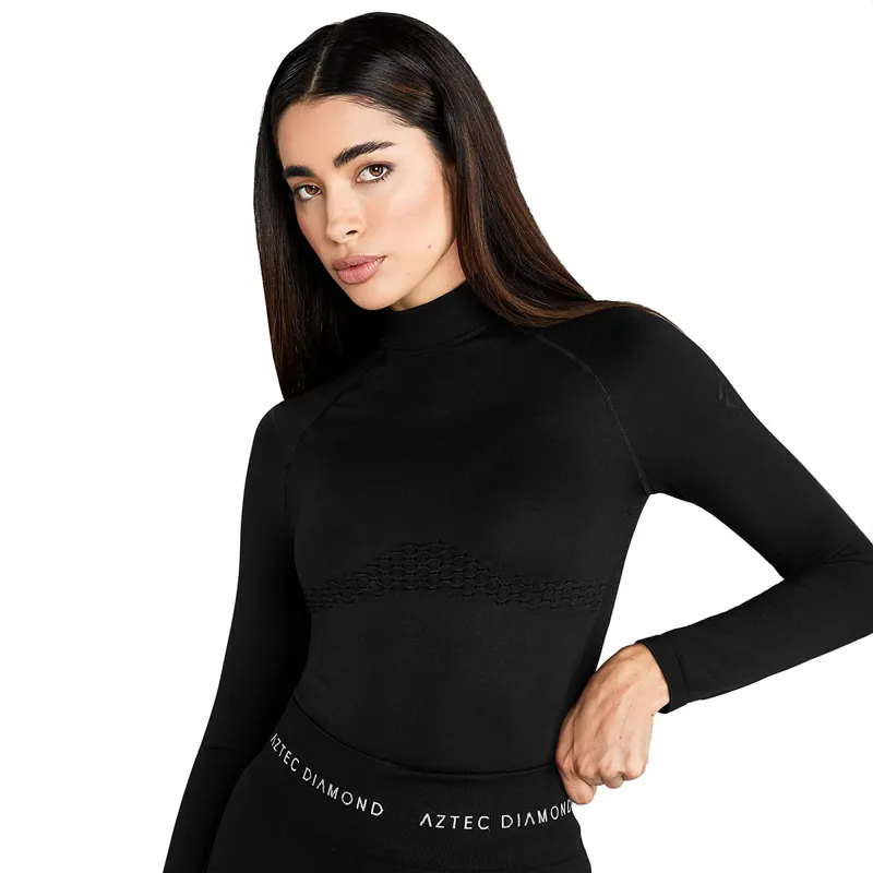 Aztec Diamond Thermal 3D Knit Women's Long Sleeve Top - Black-4