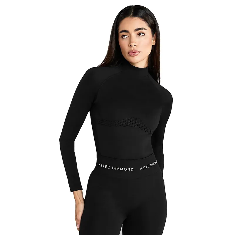 Aztec Diamond Thermal 3D Knit Women's Long Sleeve Top - Black