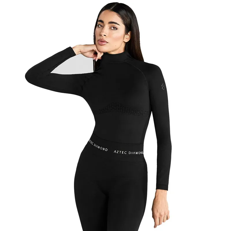 Aztec Diamond Thermal 3D Knit Women's Long Sleeve Top - Black-3
