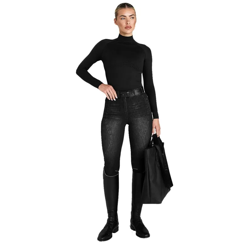 Aztec Diamond Thermal 3D Knit Women's Long Sleeve Top - Black-2