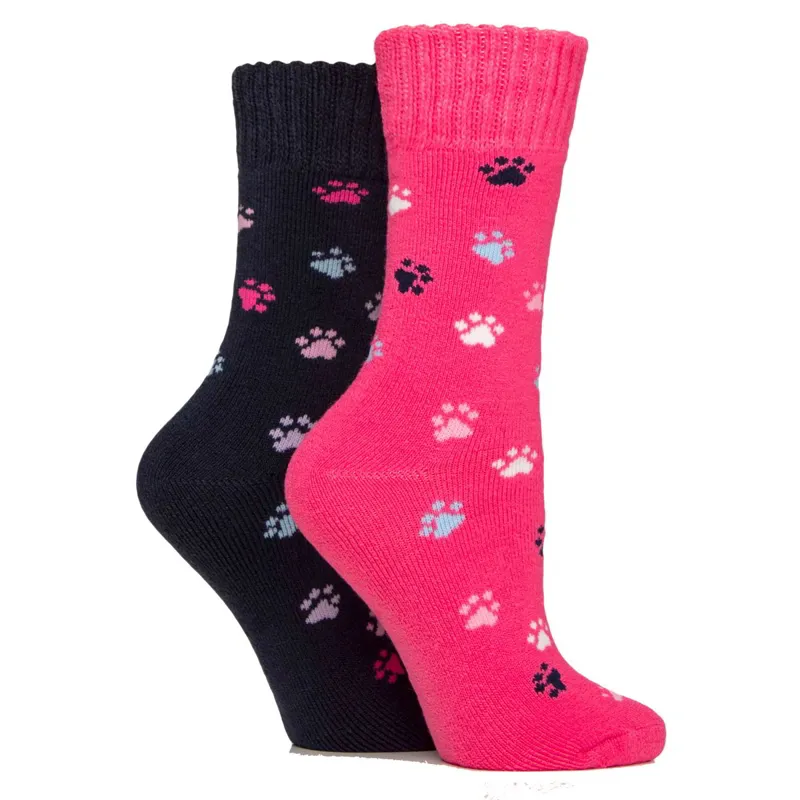 Sockshop Wild Feet Women's Thermal Crew Socks 2 Pack - Paw Print