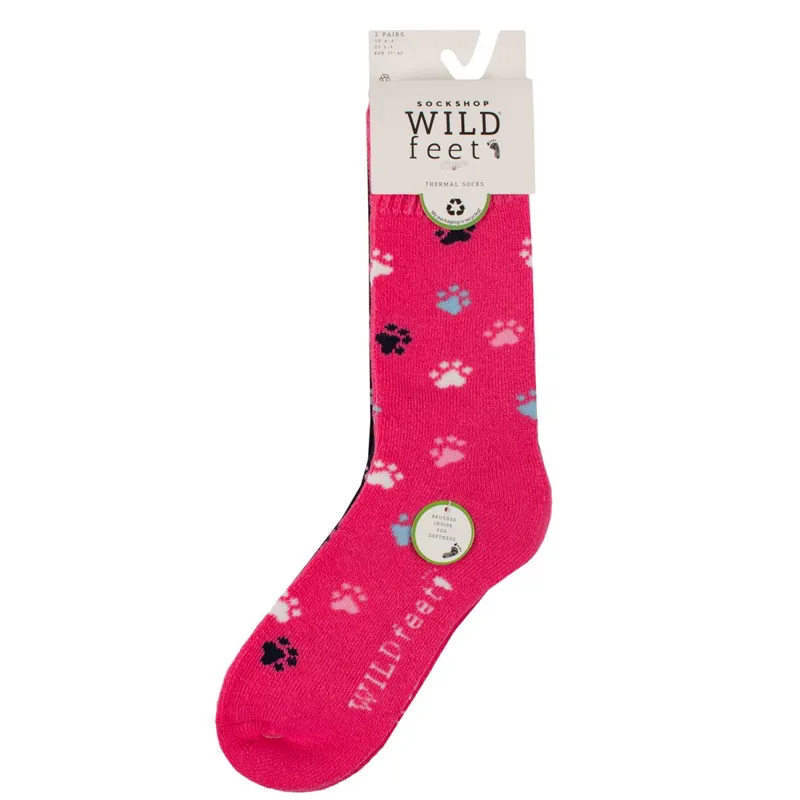 Sockshop Wild Feet Women's Thermal Crew Socks 2 Pack - Paw Print-1