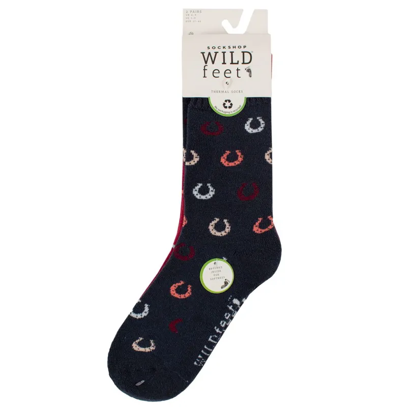 Sockshop Wild Feet Womens Thermal Crew Socks 2 Pack - Horseshoe-1