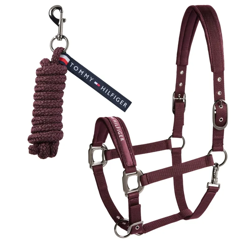 Tommy Hilfiger Yale Shine Halter and Lead Rope Set - Deep Burgundy