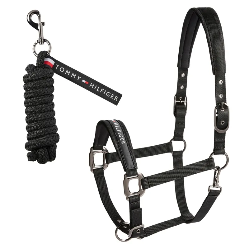 Tommy Hilfiger Yale Shine Halter and Lead Rope Set - Black