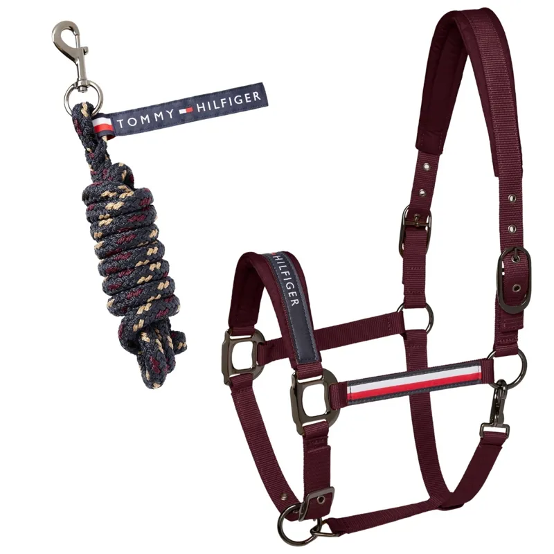 Tommy Hilfiger Yale Halter and Lead Rope Set-Deep Burgundy