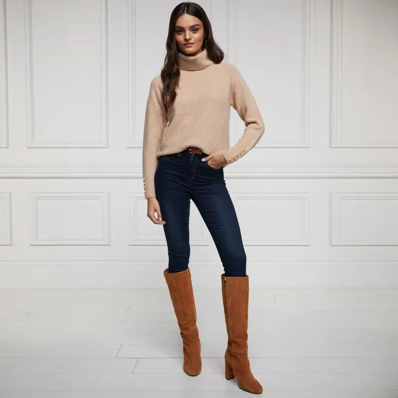 Holland Cooper Tori Turtleneck Knit Women's Sweater - Light Camel-1