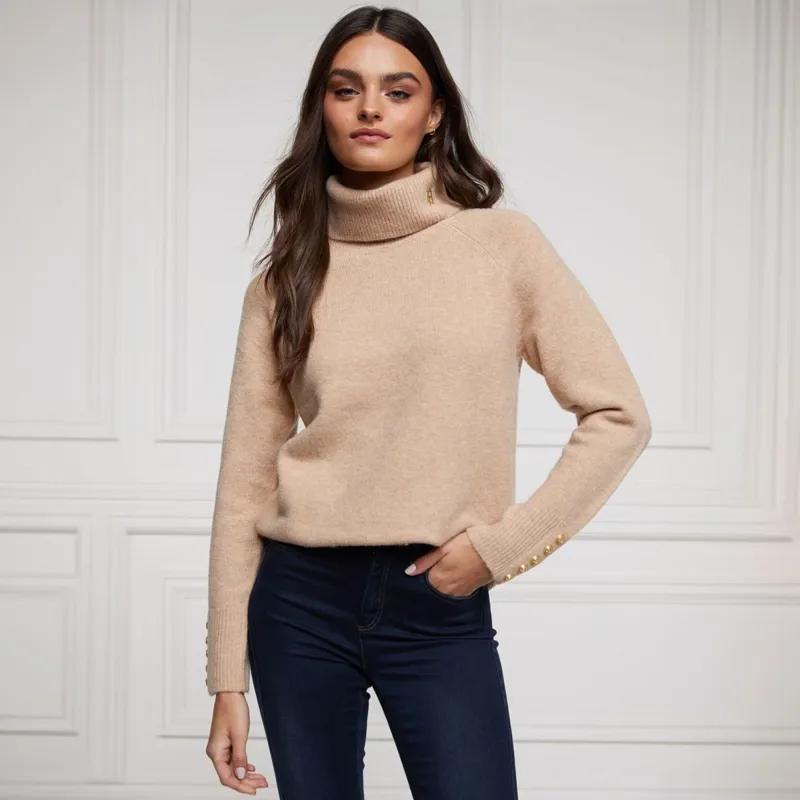 Holland Cooper Tori Turtleneck Knit Women's Sweater - Light Camel