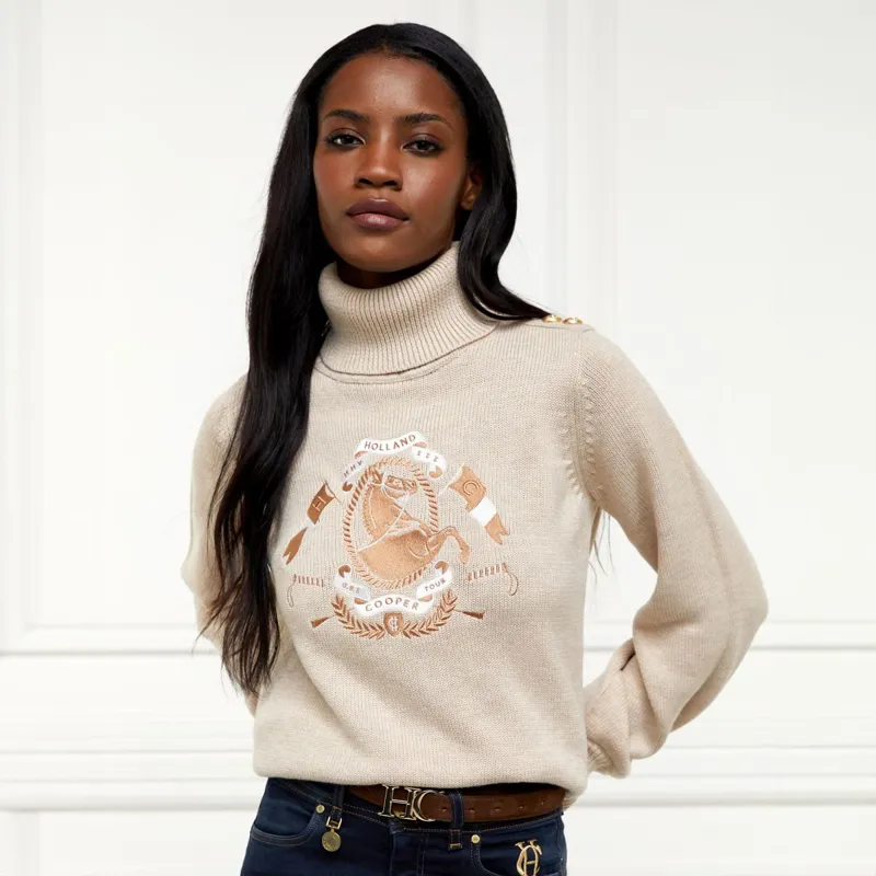 Holland Cooper Tour Roll Neck Knit Ladies Sweater - Camel-1