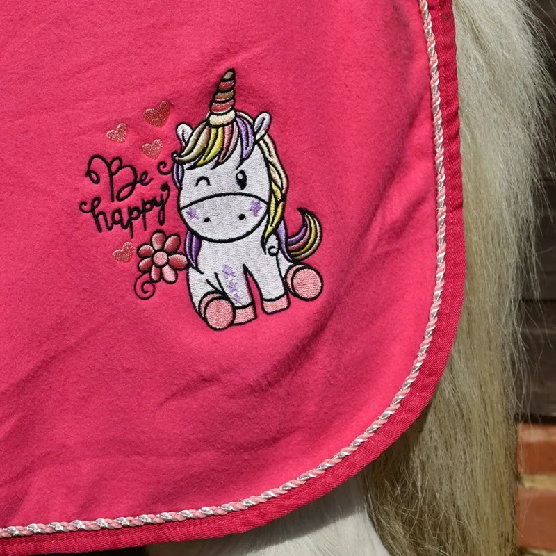 Rhinegold Unicorn Embroidered Fleece Pony Sheet - Pink-1