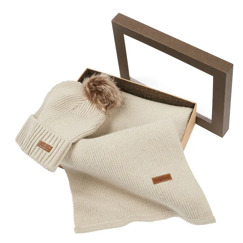 Ridgeline Baltic Womens Pom Pom Hat and Scarf - Sand-1