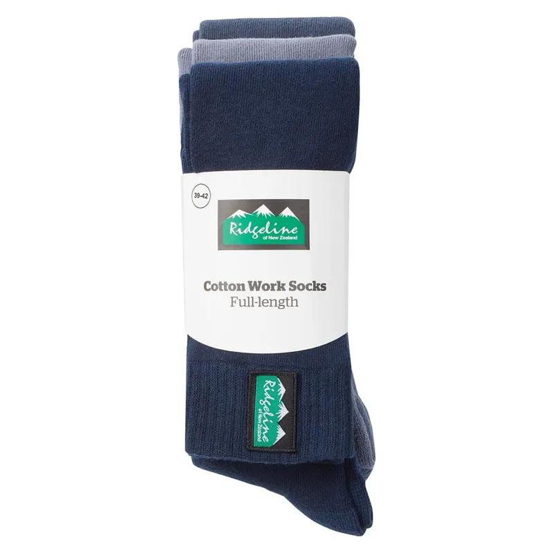 Ridgeline Cotton Work Full Length Socks 3 Pack - Navy Multi