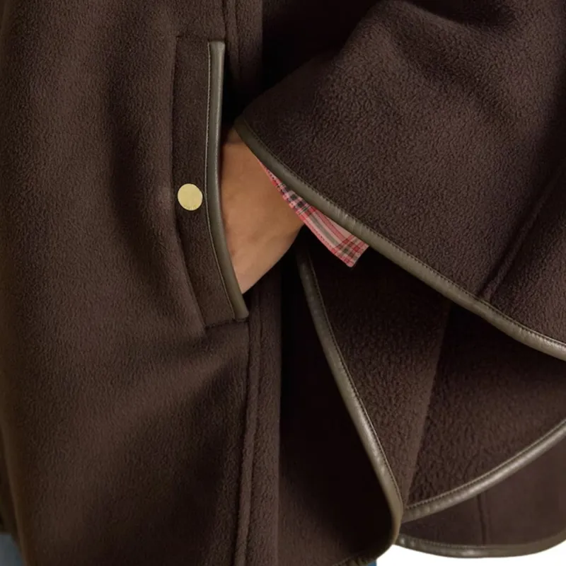 Joules Heritage Polar Fleece Womens Longline Cape - Chocolate Brown-3
