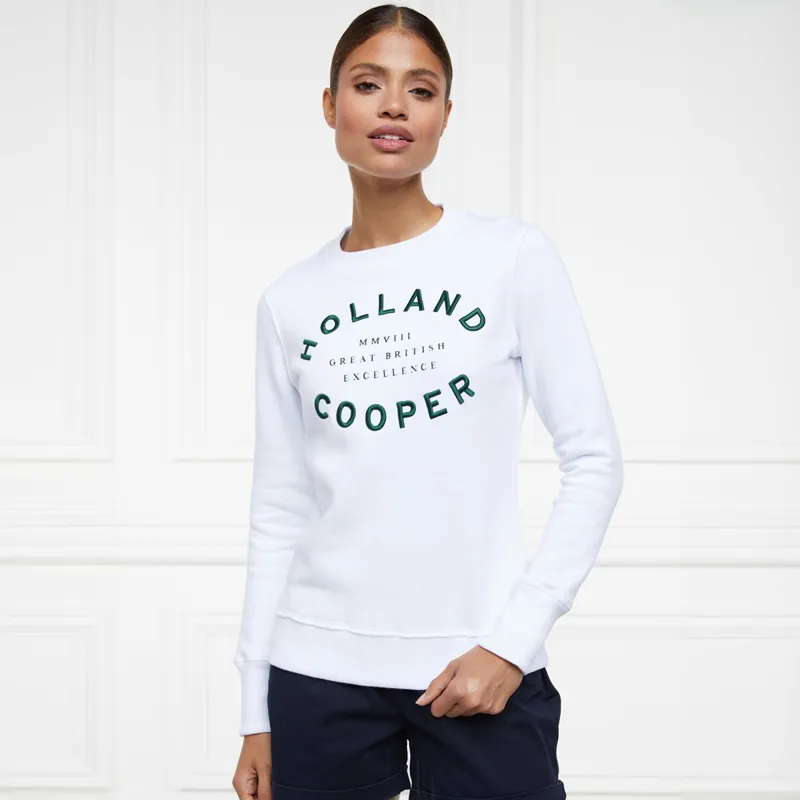 Holland Cooper Varsity Womens Crew Pullover - White