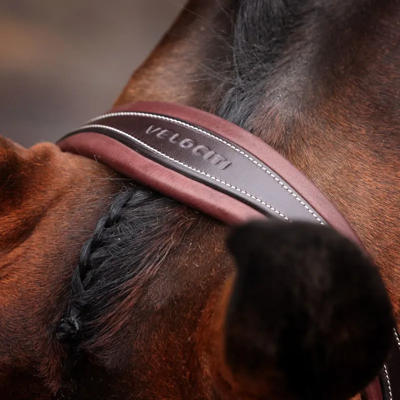 Velociti LUSSO Opus 180M Ergonomic Dressage Flash Bridle - Havana-1