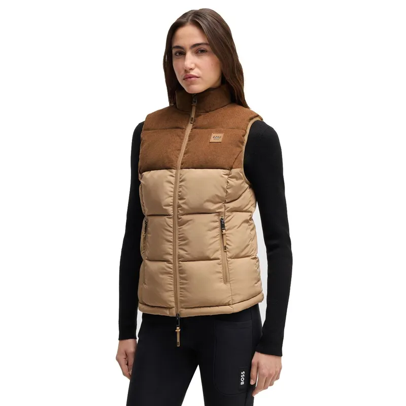 BOSS Equestrian Viola Cord Womens Puffer Vest - Camel