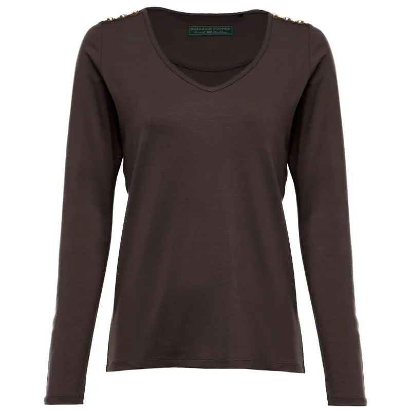 Holland Cooper Long Sleeve V-Neck Ladies Tee - Coffee-1