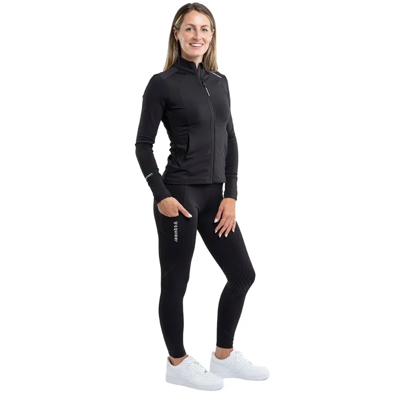 EQUIDRY Water Repellent Knee Grip Women's Riding Leggings - Black/White-8