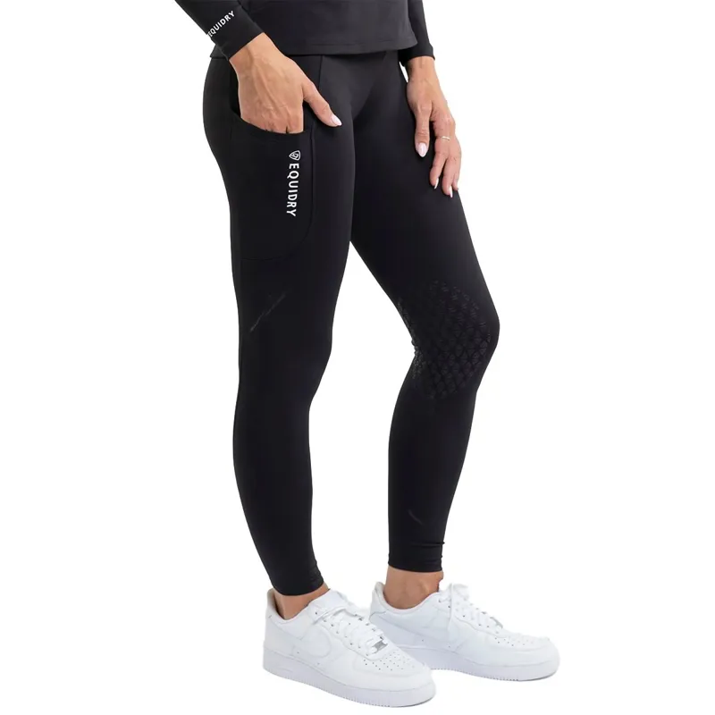EQUIDRY Water Repellent Knee Grip Women's Riding Leggings - Black/White