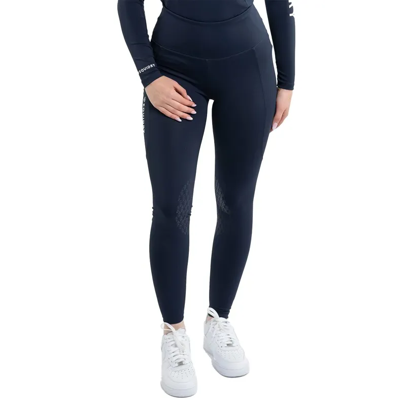 EQUIDRY Water Repellent Knee Grip Women's Riding Leggings - Navy/White
