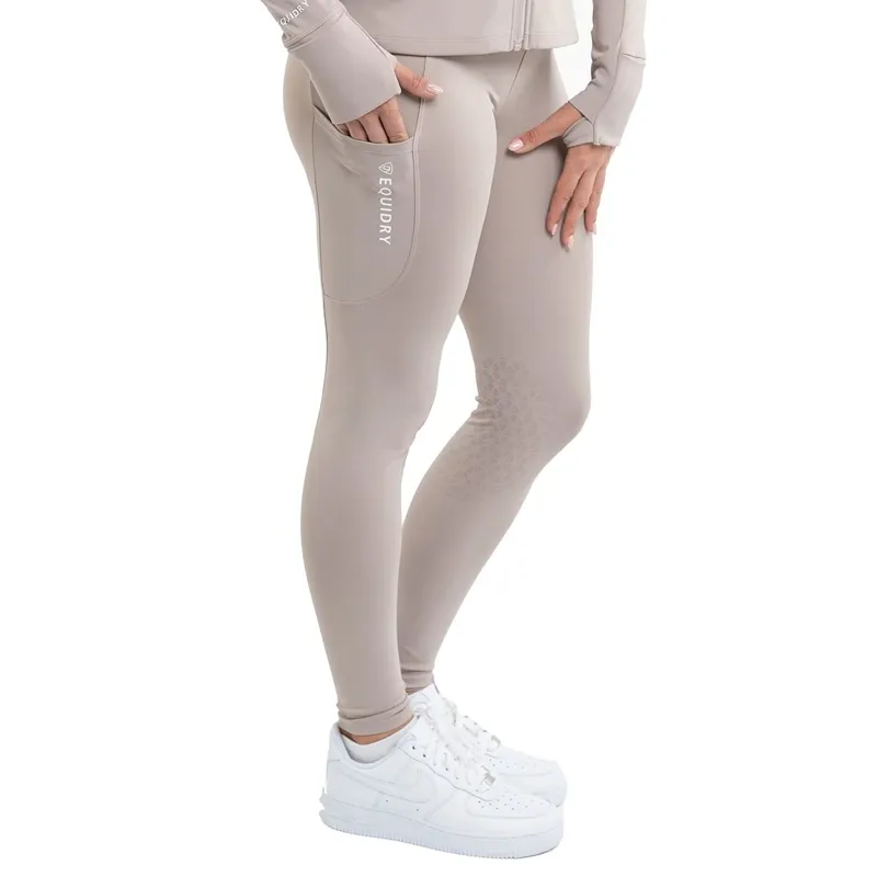 EQUIDRY Water Repellent Knee Grip Womens Riding Tights - Sand/White
