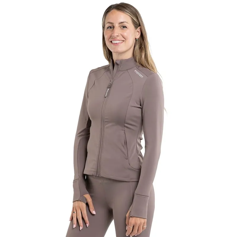 EQUIDRY Water Repellent Women's Zip Up Top - Mocha/White-1