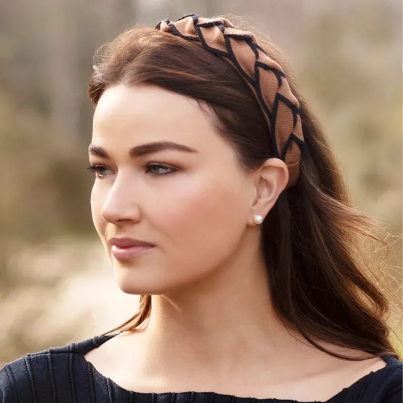 Waring Brooke Classic Signature Braid Headband - Tan/Navy-3