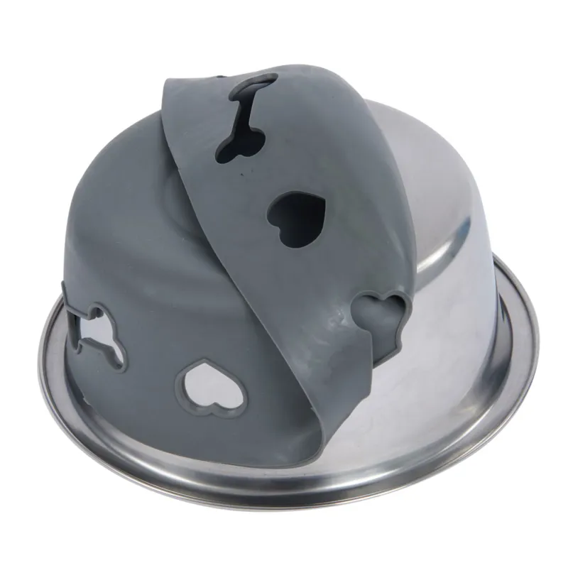 WeatherBeeta Non-Slip Silicone Bone Dog Bowl - Dark Grey-1